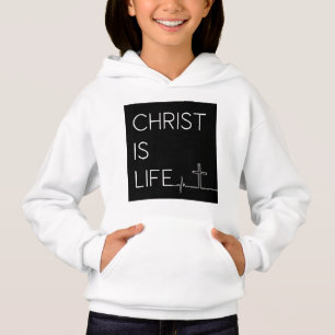 Christ Is Life Heartbeat Line and Cross Girl's Hoodie