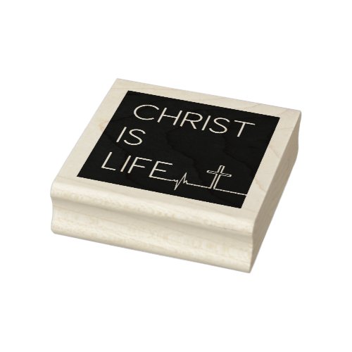 Christ Is Life Heartbeat Line and Cross Rubber Stamp