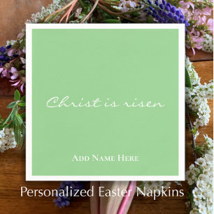 Christ is Risen Custom Green Christian Easter  Napkins