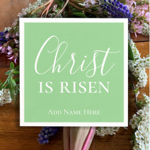 Christ is Risen Custom Green Christian Easter  Napkins