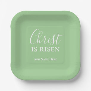 Christ is Risen Custom Green Christian Easter Paper Plates