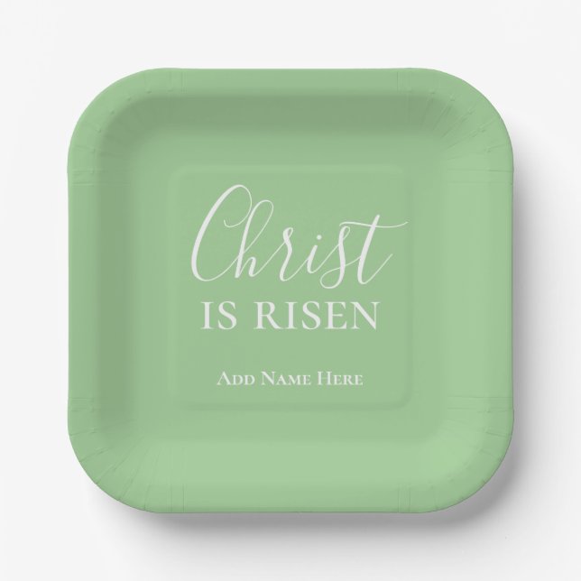 Christ is Risen Custom Green Christian Easter  Paper Plates (Front)