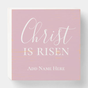 Christ is Risen Custom Pink Christian Easter Wooden Box Sign