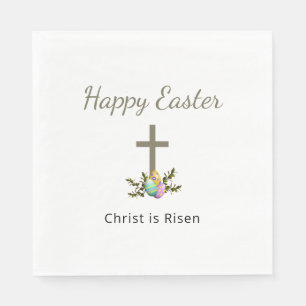 Christ is Risen Decorated Easter Eggs Cross Napkins