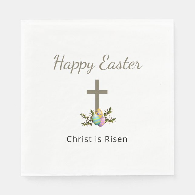Christ is Risen Decorated Easter Eggs Cross  Napkins (Front)