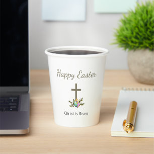 Christ is Risen Decorated Easter Eggs Cross Paper Cups