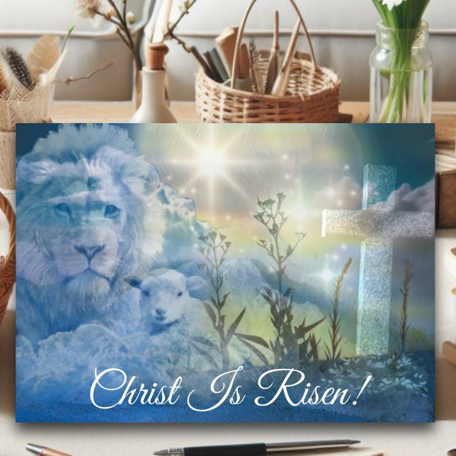 Christ Is Risen Easter Lamb and Cross Christian  Holiday Card (Creator Uploaded)