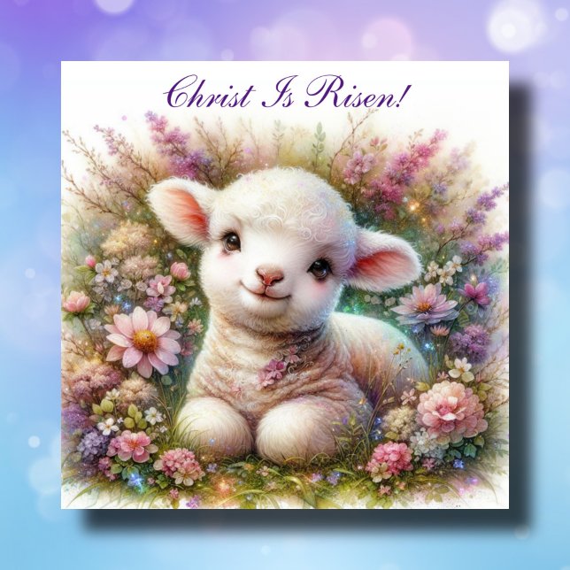 Christ Is Risen Easter Lamb Floral Christian Holiday Card (Creator Uploaded)