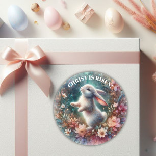 Christ Is Risen Floral Happy Easter Bunny Classic Round Sticker