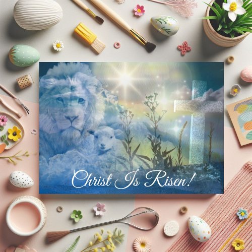 Christ Is Risen Lion and Lamb Easter Blessing Holiday Card