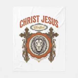 Christ Jesus Vintage Lion Faith Fleece Blanket