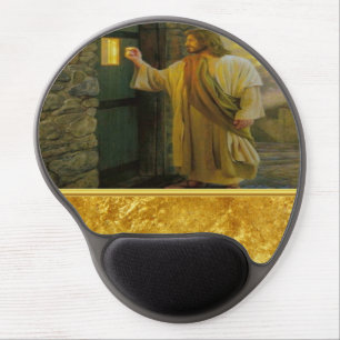 Christ Knocking on a Weathered Wooden Door Gold Gel Mouse Pad