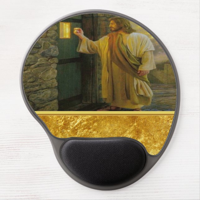 Christ Knocking on a Weathered Wooden Door Gold  Gel Mouse Pad (Front)