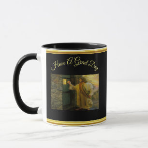 Christ Knocking on a Weathered Wooden Door Gold Mug