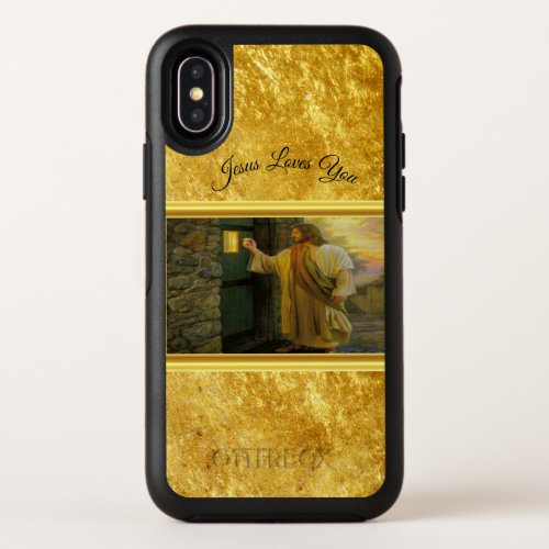 Christ Knocking on a Weathered Wooden Door Gold  OtterBox Symmetry iPhone X Case