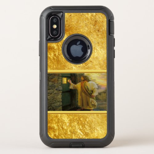 Christ Knocking on a Weathered Wooden Door Gold  OtterBox Defender iPhone X Case