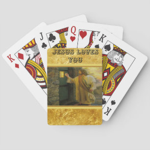 Christ Knocking on a Weathered Wooden Door Gold Poker Cards