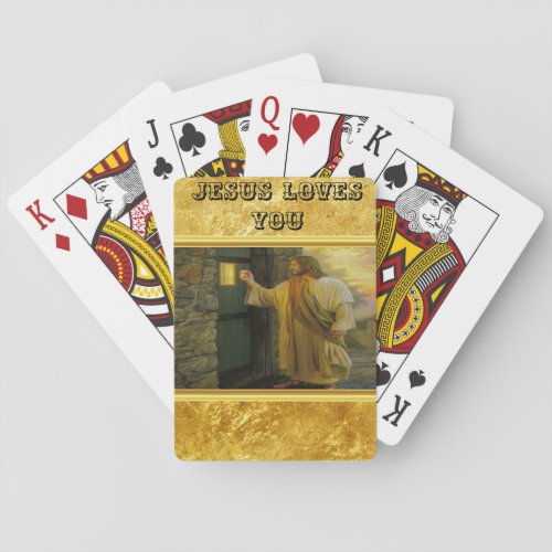 Christ Knocking on a Weathered Wooden Door Gold  Poker Cards