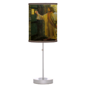 Christ Knocking on a Weathered Wooden Door Gold Table Lamp