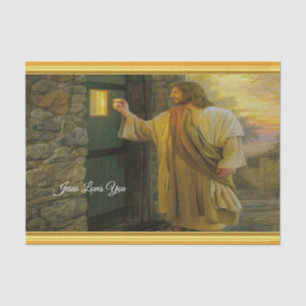 Christ Knocking on a Weathered Wooden Door Gold Tissue Paper