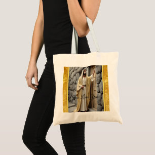 Christ Knocking on a Weathered Wooden Door Gold Tote Bag