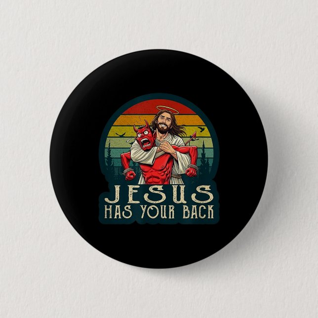 Christ-Like Figure Protecting From Adversary Button (Front)
