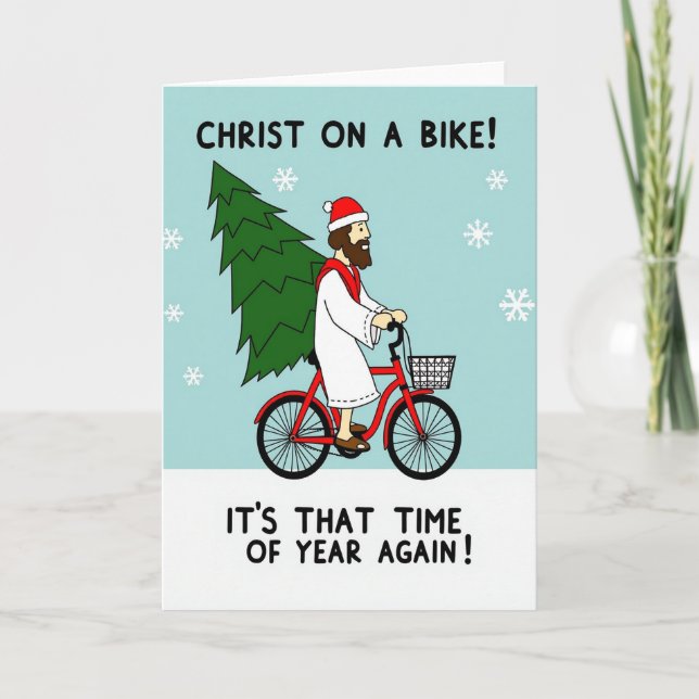 Christ On A Bike Funny Christmas Card (Front)
