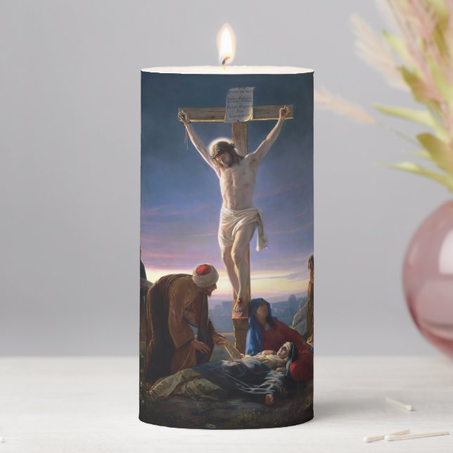 Christ on the Cross by Carl Bloch,  Religious Pillar Candle (In Situ)