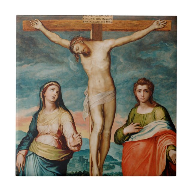 Christ on the Cross with Saints Ceramic Tile (Front)