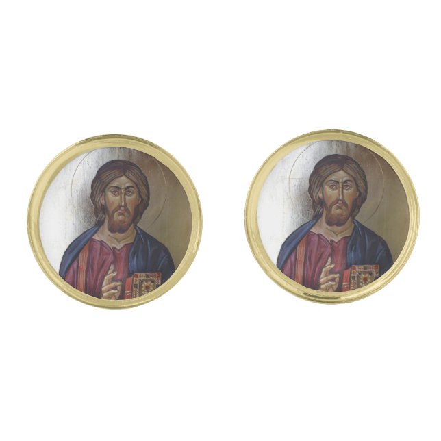 Christ Pantocrator Gold Cufflinks (Front)