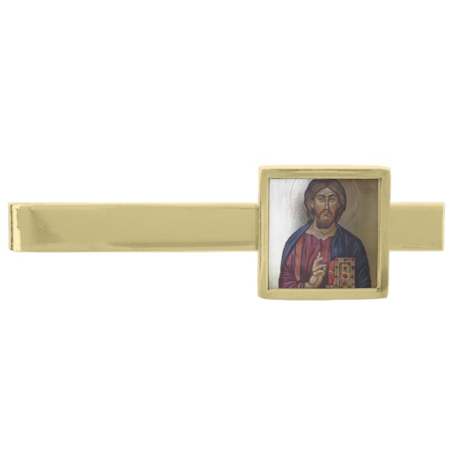 Christ Pantocrator Gold Finish Tie Bar (Front)