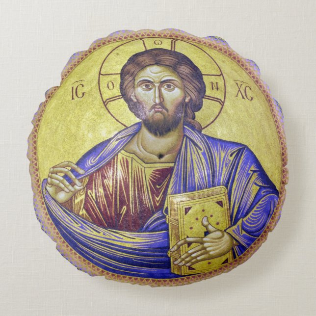 Christ Pantocrator  ICXC NIKA Round Pillow (Front)