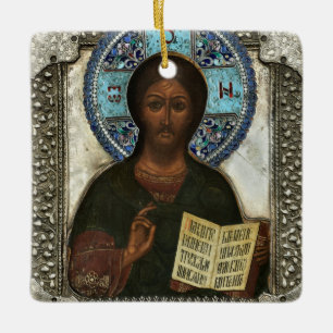 Christ Pantocrator Lord of All Icon Christmas Ceramic Ornament