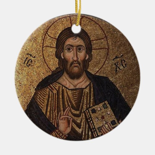 Christ Pantocrator Mosaic Christian Orthodox Icon Ceramic Ornament