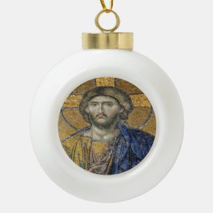Christ Pantocrator Mosaic Iconic Religious Roman A Ceramic Ball Christmas Ornament