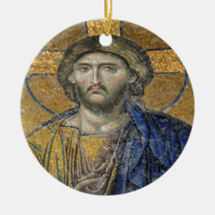 Christ Pantocrator Mosaic Iconic Religious Roman A Ceramic Ornament