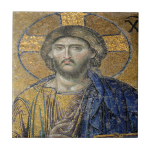 Christ Pantocrator Mosaic Iconic Religious Roman A Ceramic Tile