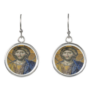 Christ Pantocrator Mosaic Iconic Religious Roman A Earrings