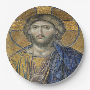 Christ Pantocrator Mosaic Iconic Religious Roman A Paper Plates