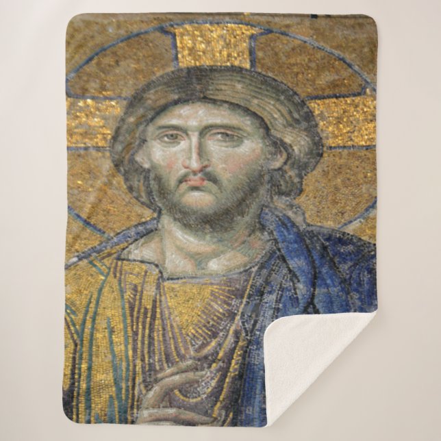 Christ Pantocrator Mosaic Iconic Religious Roman A Sherpa Blanket (Front)