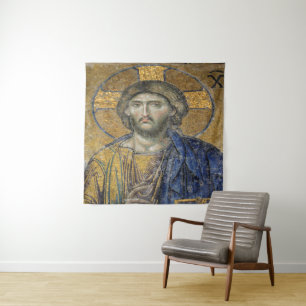 Christ Pantocrator Mosaic Iconic Religious Roman A Tapestry