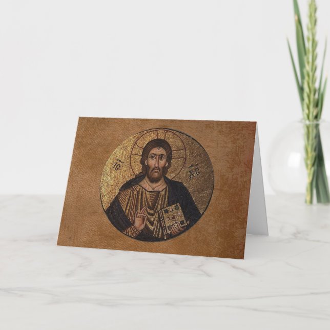 Christ Pantocrator Mosaic Religious Holiday Card (Front)