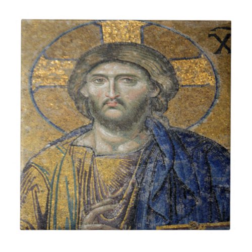 Christ Pantocrator Mosiac Iconic Religious Roman A Ceramic Tile