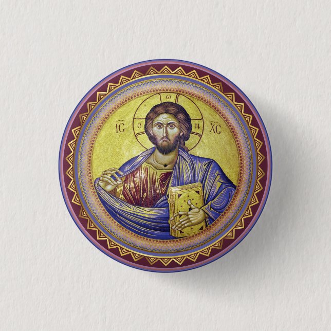 Christ Pantocrator Orthodox Icon Button (Front)