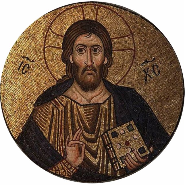 Christ Pantocrator Religious Mosaic Statuette (Front)