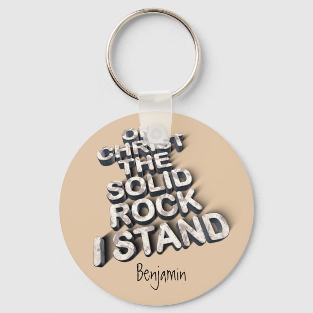 Christ solid rock christian bible quote typography keychain (Front)