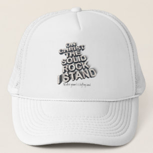 Christ solid rock christian bible quote typography trucker hat