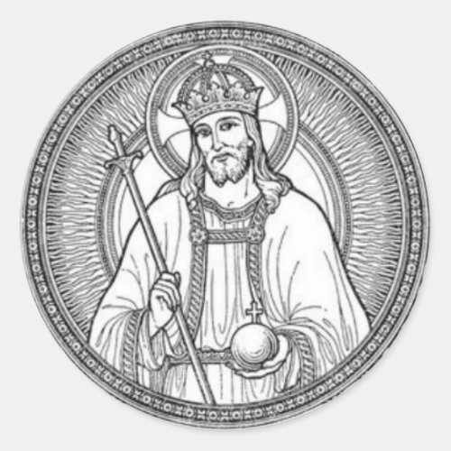 Christ the King Black  White Line Art Classic Round Sticker