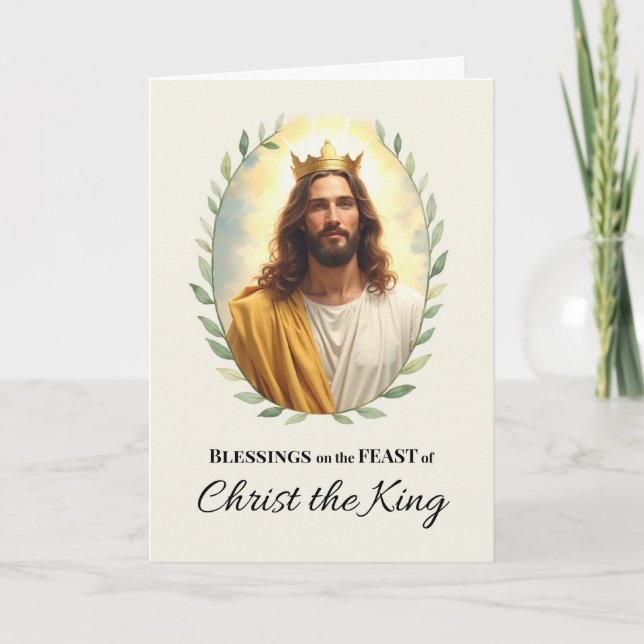 Christ the King Feast Day Blessings Leafy Wreath Card (Front)