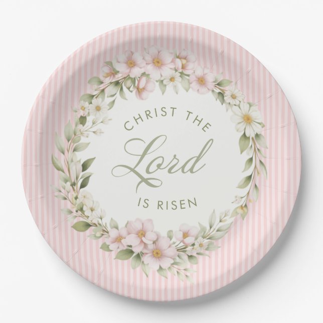 Christ the Lord is Risen | Spring Flowers Paper Plates (Front)